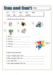 English Worksheet: Can and Cant