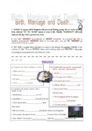 English Worksheet: Birth, marriage and death, useful vocabulary