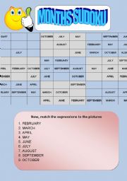 English Worksheet: Months Sudoku