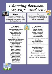 English Worksheet: choosing between make and do