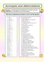 Common Online Acronyms: English ESL worksheets pdf & doc