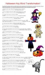 English Worksheet: Halloween Key Word Transformation