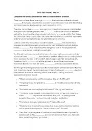 English Worksheet: PRACTICE ON RELATIVE CLAUSES    Little Red Riding Hood