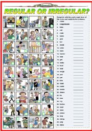 English Worksheet: REGULAR OR IRREGULAR? COMPLETE AND MATCH (B&W VERSION INCLUDED)