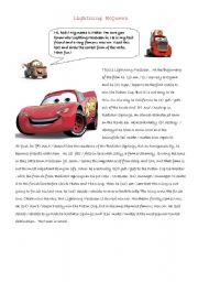 English Worksheet: Lightning McQueen - reading - present simple tense