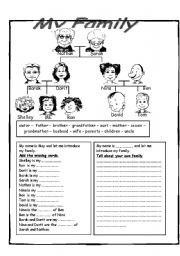 English Worksheet: My Family (Black and white version)