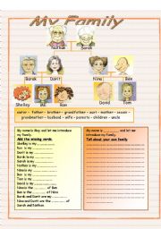 English Worksheet: My Family (color version)
