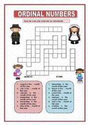 English Worksheet: ORDINAL NUMBERS - CROSSWORD