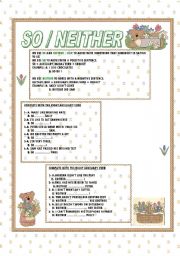 English Worksheet: SO / NEITHER