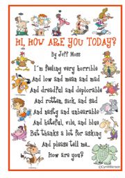 English Worksheet: Poem: Hi, how are you today? by Jeff Moss