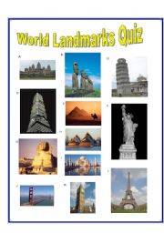 English Worksheet: World Landmark Quiz