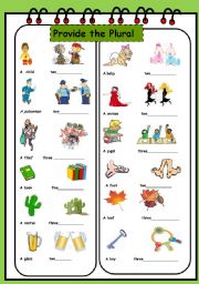 English Worksheet: CHANGE INTO THE PLURAL (2/3)