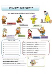 English Worksheet: DAYS OF THE WEEK (SNOWHITE AND THE SEVEN DWARFS)