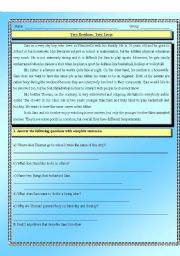 English Worksheet: Two Brothers; Two lives