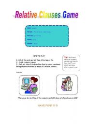 English Worksheet: Relative Clauses Game