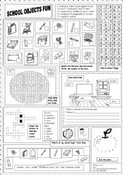 English Worksheet: School Objects Fun