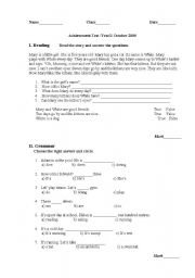 English worksheet: Progress test for III grade