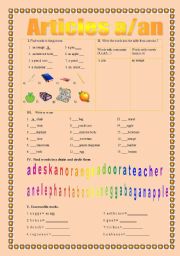 English Worksheet: Articles a  an