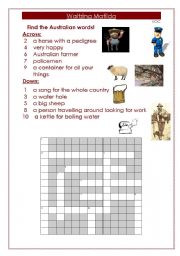 English Worksheet: Vocabulary Crossword Puzzle Waltzing Matilda Australia