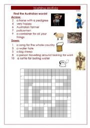 Vocabulary Crossword Puzzle Waltzing Matilda Australia