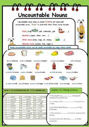 English Worksheet: UNCOUNTABLE NOUNS