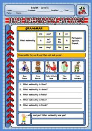 English Worksheet: WHAT NATIONALITY ARE THEY?