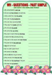 English Worksheet: WH-QUESTIONS -PAST SIMPLE
