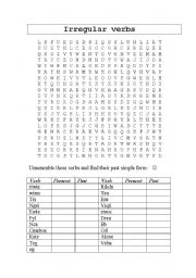 irregular verbs wordsearch