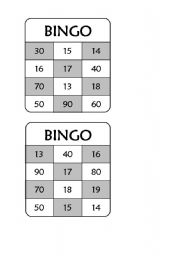 English Worksheet: Number Bingo