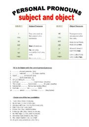 Personal Pronouns - Subject and Object