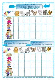 English Worksheet: Animals battleships 3/3