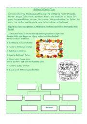 English Worksheet: Anthonys Family Tree _ Thanksgiving Background