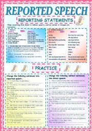 English Worksheet: REPORTED SPEECH: STATEMENTS. RULES & PRACTICE