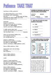 English Worksheet: SONG  PATIENCE (TAKE THAT)