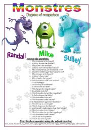 English Worksheet: Monsters, degrees of comparison