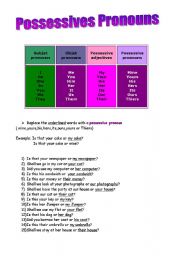 English Worksheet: Possessives pronouns