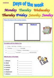 English Worksheet: Days of the week