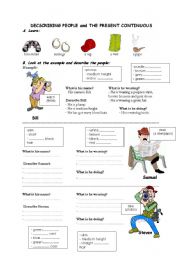 English Worksheet: Describing People and the Present Continuous
