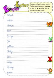 Writing English letters: q, w, x, y