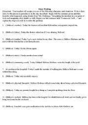 English worksheet: Writing diary entries for story 