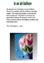 English Worksheet: Role Play Simulation. In an air balloon