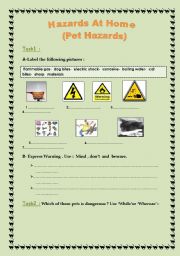 English Worksheet: Hazards At Home (Pet Hazards)