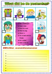 English Worksheet: what did he do yesterday? (simple past exercise)