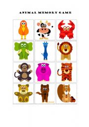 English Worksheet: Animal Memory Game