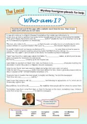 English Worksheet: Who am I? Loss of memory