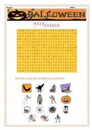 English Worksheet: Halloween word search!