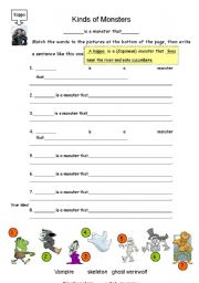 English worksheet: Kinds of Monsters