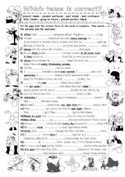 English Worksheet: Revision of tenses BW (past, present, future) + key 