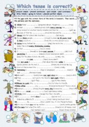 English Worksheet: Revision of tenses COLOUR (past, present, future) + key
