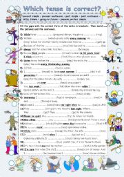 English Worksheet: Revision of tenses COLOUR (past, present, future) + key